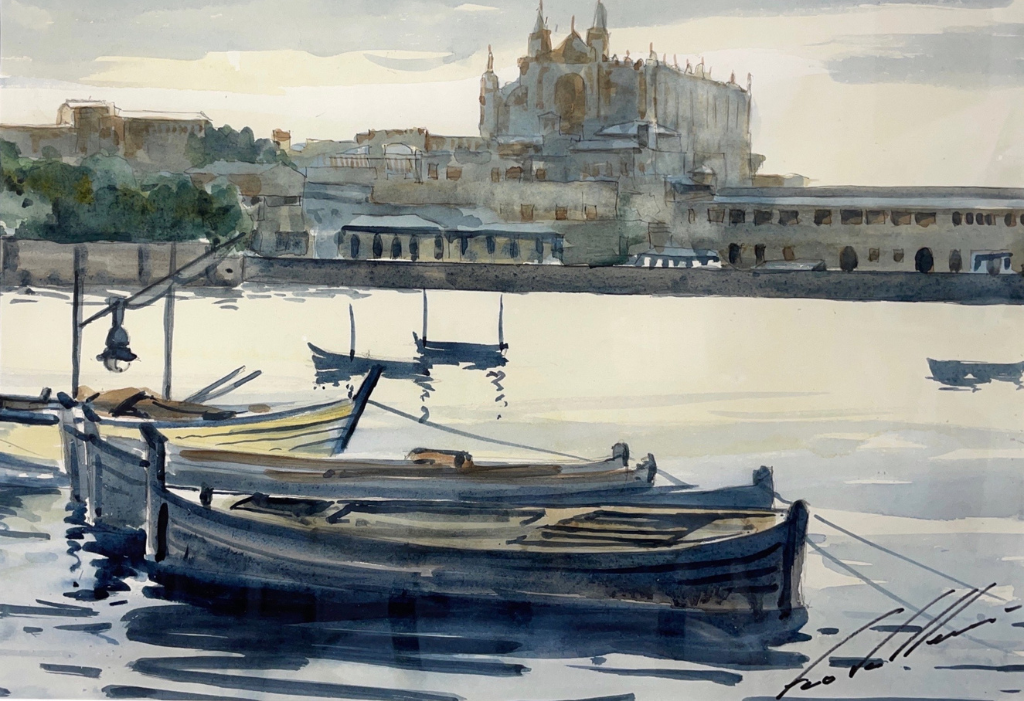 Acuarela de ciudad realista Palma de Mallorca